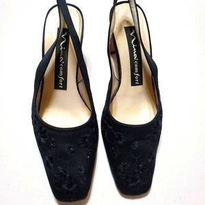 Nina Black Embroidered Slingback Size 6.5